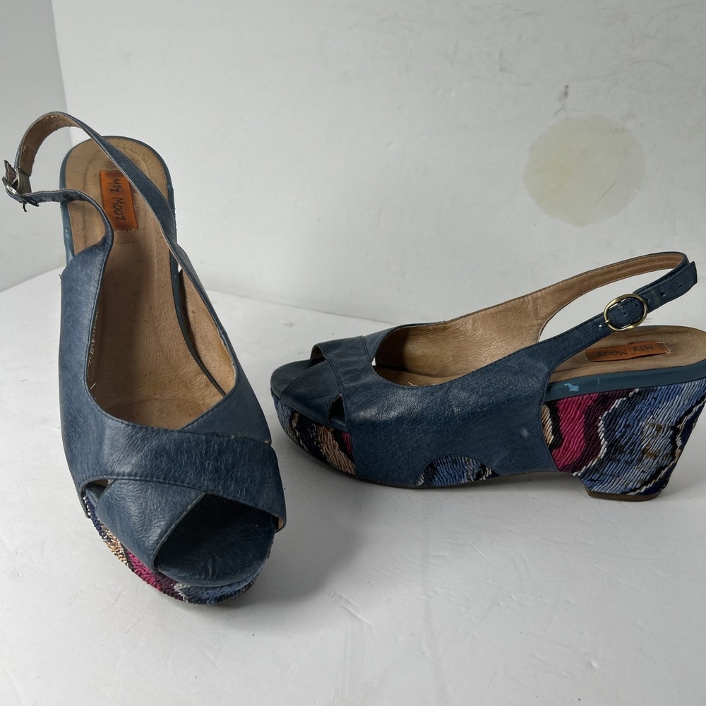 Miz Mooz Women's Blue Leather Multicolor Platform Sandals Sz EU‎ 41 US 8-8 1/2